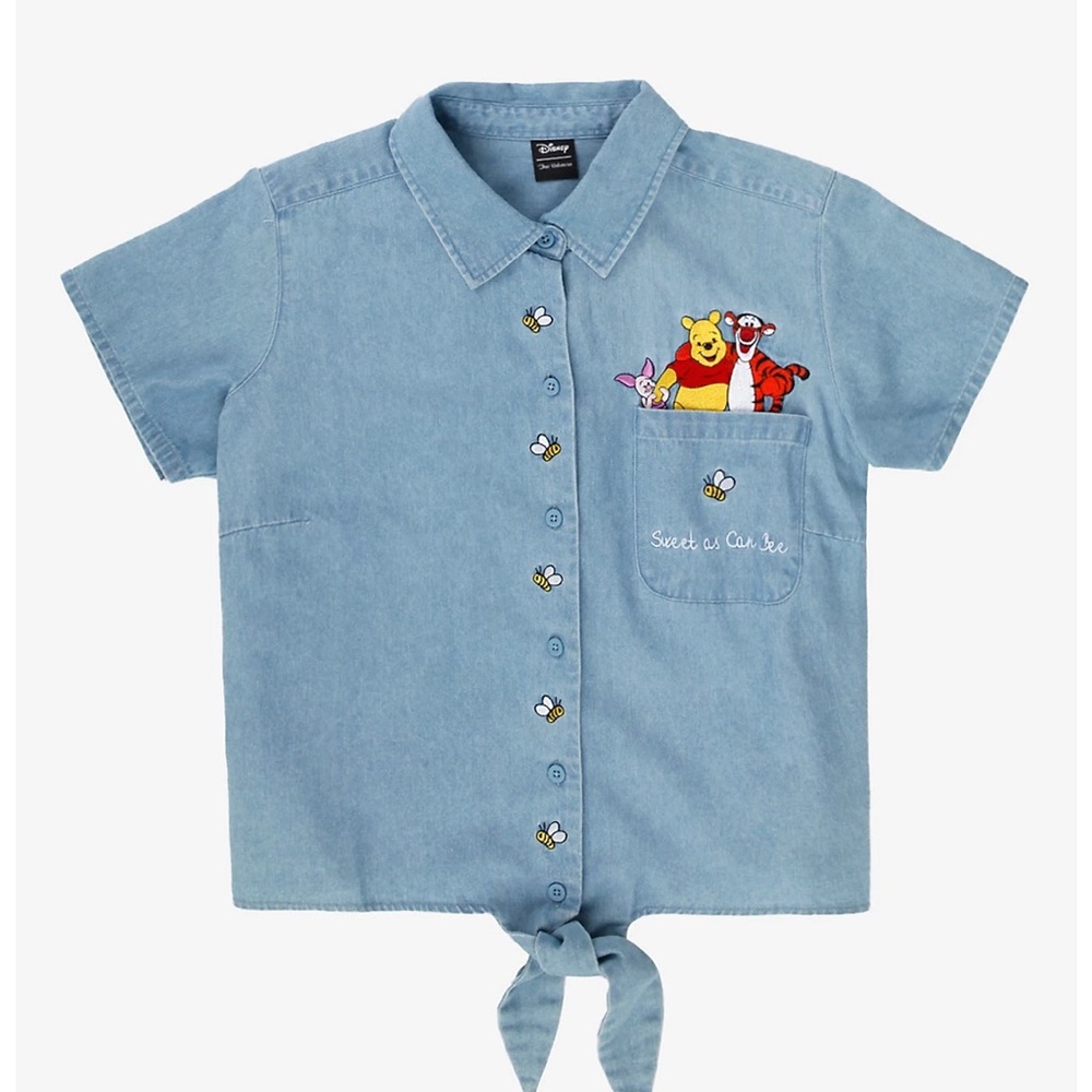 Plus size chambray front tie Winnie the Pooh and friends shirt